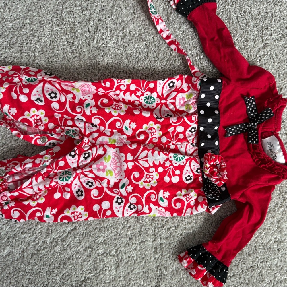 Rare Editions Red Baby Romper with Polka Dot Bow